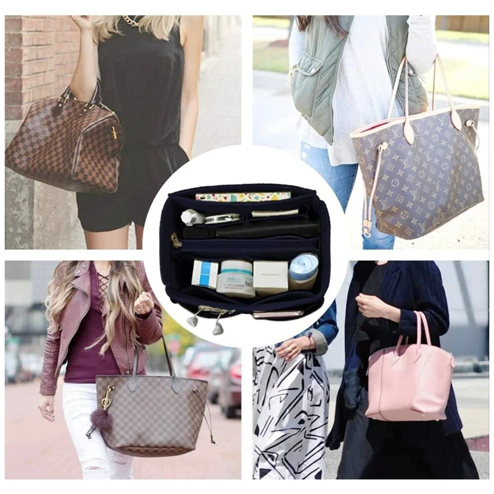 Felt Tote Organizer Insert with Zipper Pouch, 12-Pocket Handbag Organizer